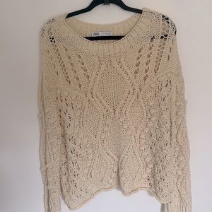 Zara Cream Crochet Knit Pullover Sweater